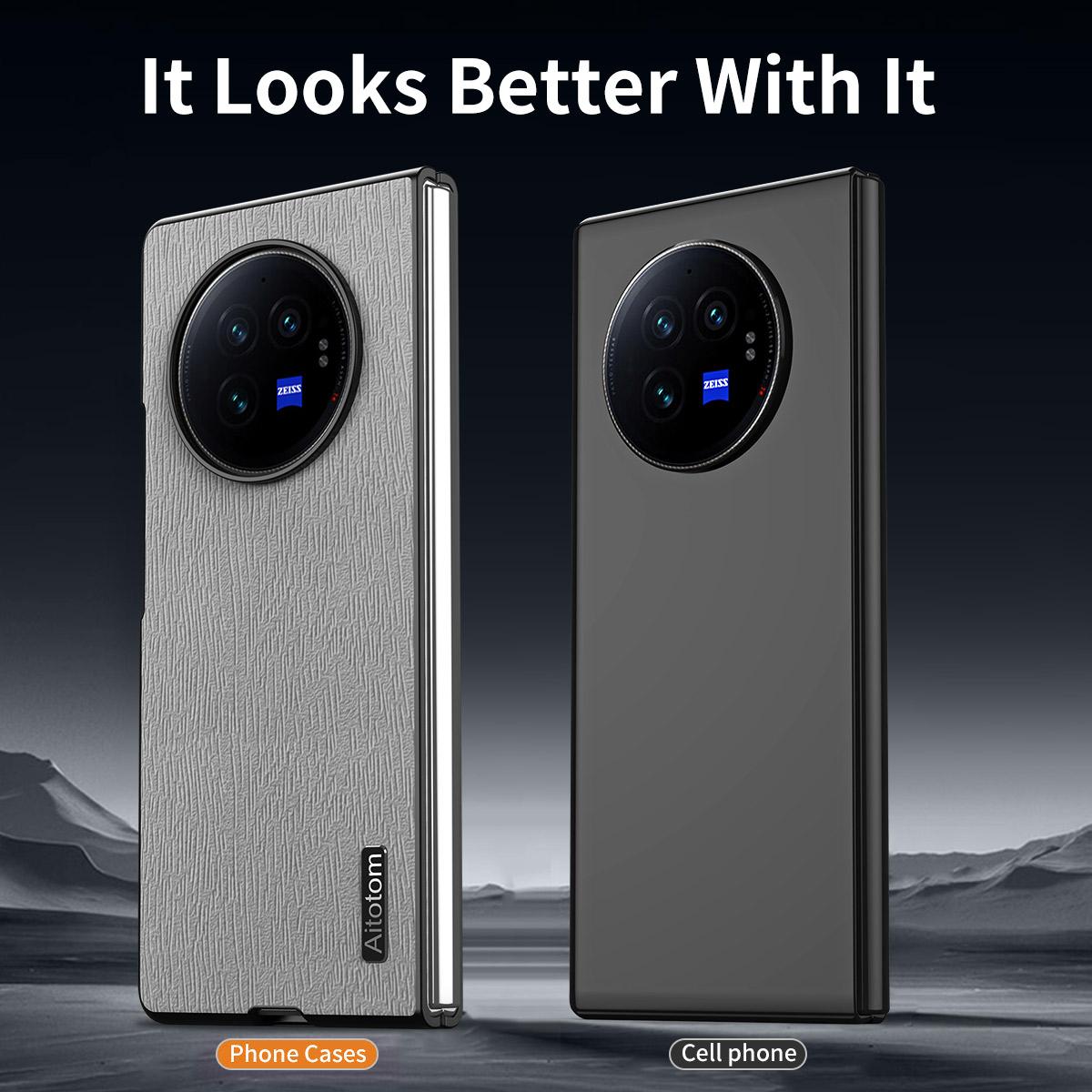 

For vivo X Fold3 Case PU Leather+PC+TPU Tree Pattern Slim Protective Phone Cover Grey