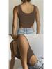 Sexy Slim-Fit Ribbed Cotton U-Neck Tank Top Jumpsuit with High Slit - European & American Summer Collection