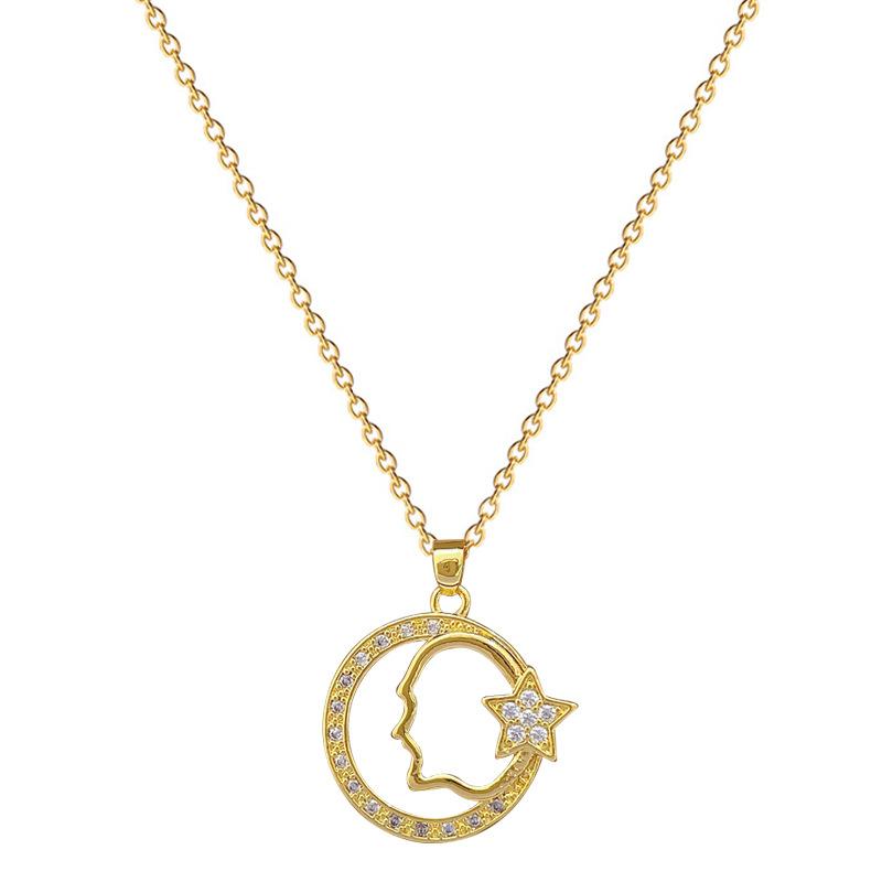 Ring Pentagram Light Luxury Temperament Gorgeous Full Diamond Necklace Female Versatile Collarbone Chain Titanium Steel Chain