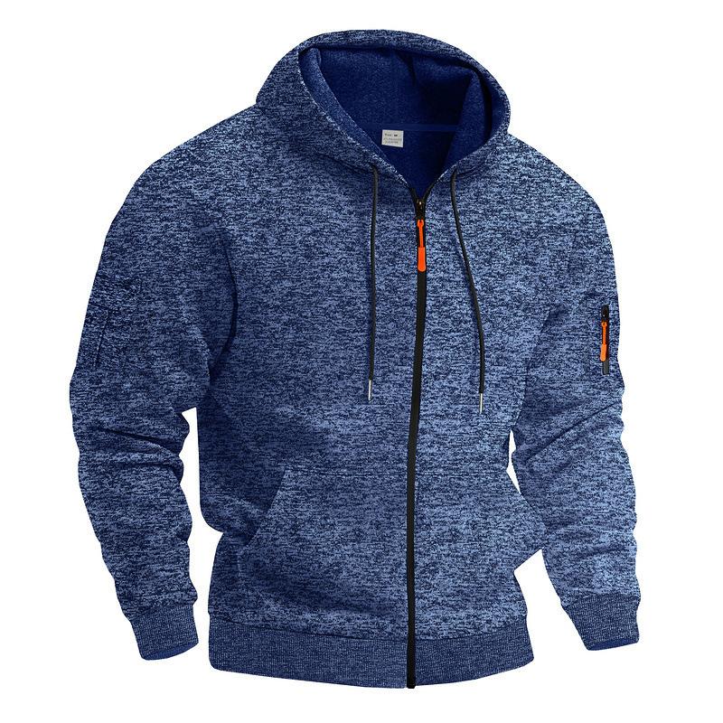 Felpa con cappuccio e zip da uomo vintage cationica per il lavoro, foderata in pile, con tasche utility