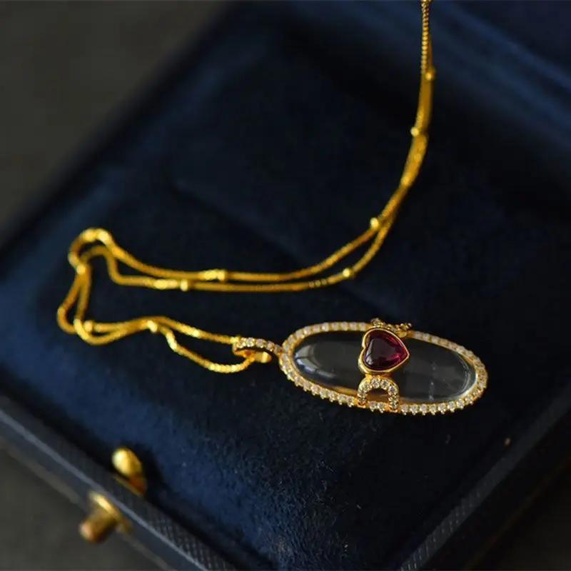 Natürlicher Eis-Chalcedon mit Samen Romantischer herzförmiger Anhänger Hochwertige Exquisite Und Modische Halskette Neuer Schmuck