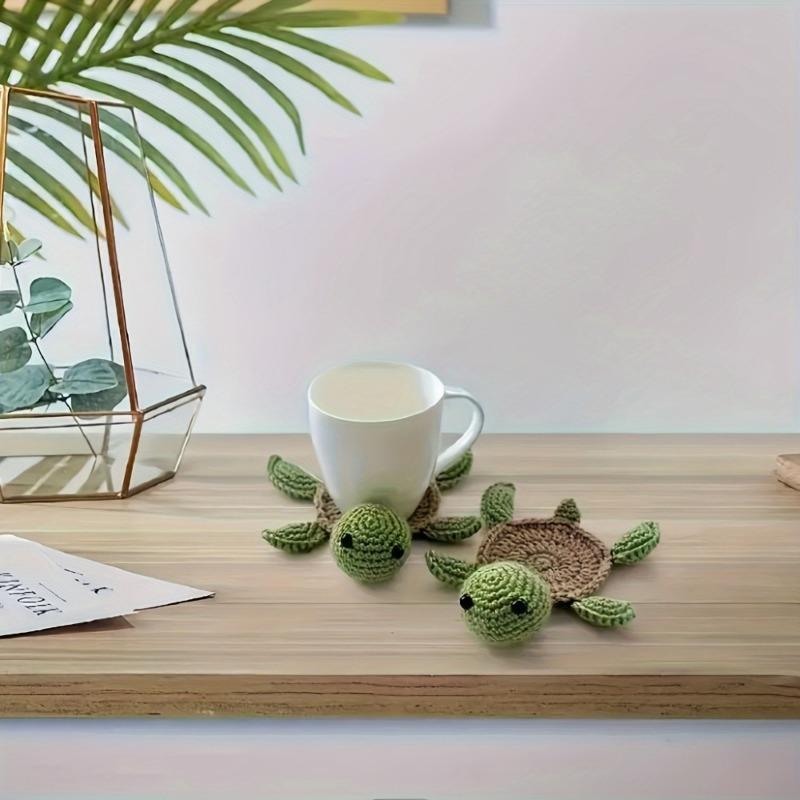 2pcs Turtle Coasters, Funny Hand Knitted Coasters, Cute Turtle Shape Coasters, Desktop Decorations, Gifts,Insulated Coasters,Office Coasters