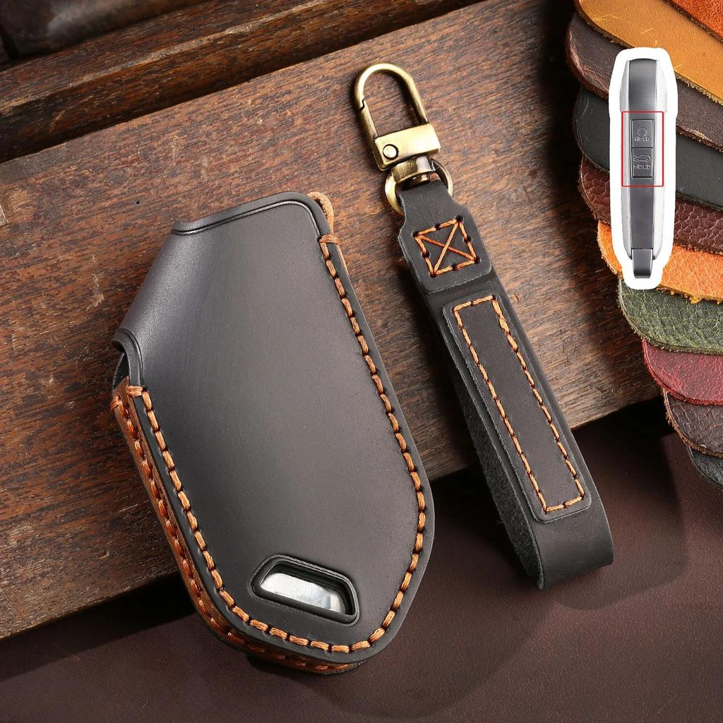 5/6/7/8 Bottons Genuine Leather Auto Key Fob Cover Case Key Ring Fit For Kia Carens Picanto Gt Line Carnival K8 Rio Telluride Auto Accessories