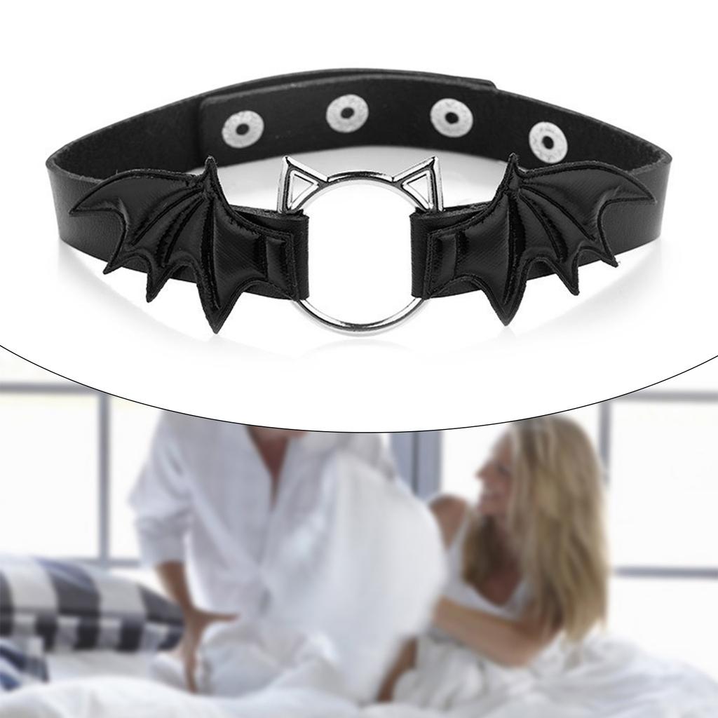 Colier de guler de guler din piele PU cu aripă de liliac Cat Cosplay Kitty Colier de guler pentru femei Punk Choker de pisică