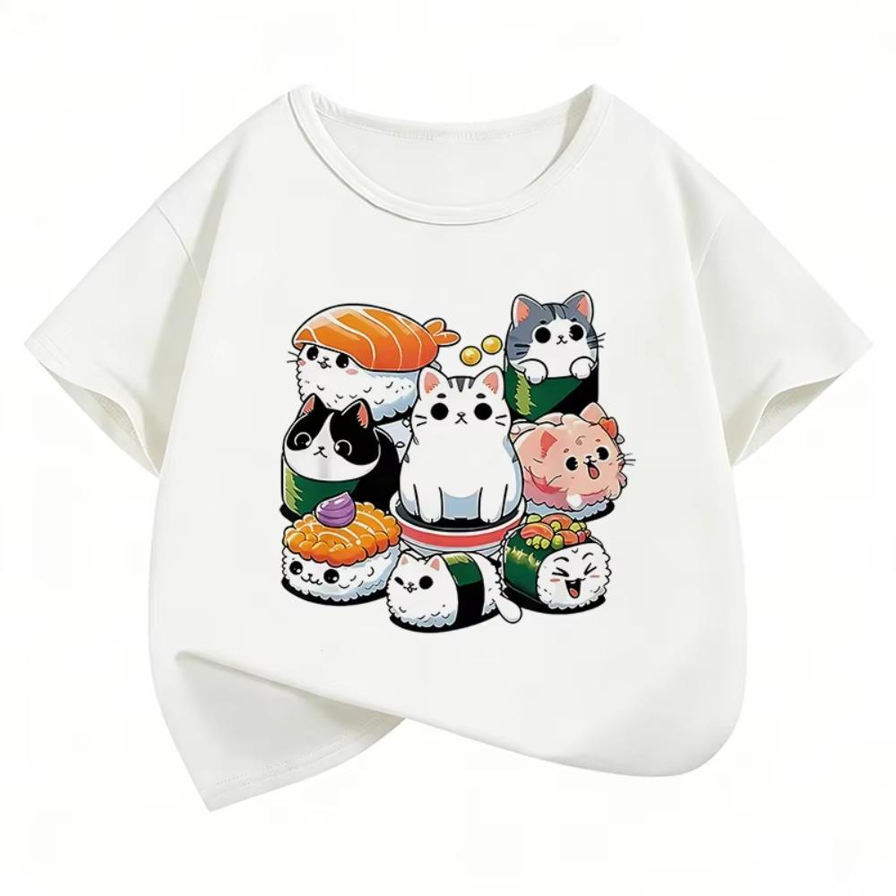 Funny Sushi Cat Food Design Printed T Shirts Short Sleeve Kids Children's T-shirt Boys Girls Summer Spring Cute Top Tee Shirt
