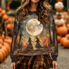 Women's Halloween Print Neck Pullover Sweatshirt, Long Sleeve Casual Fashion Top