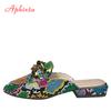 Aphixta Summer New Chain Women Snake Prints Slides Square Toe Shoes Classic Gold Buckle Rope Slippers Footwear Plus Big Size 43