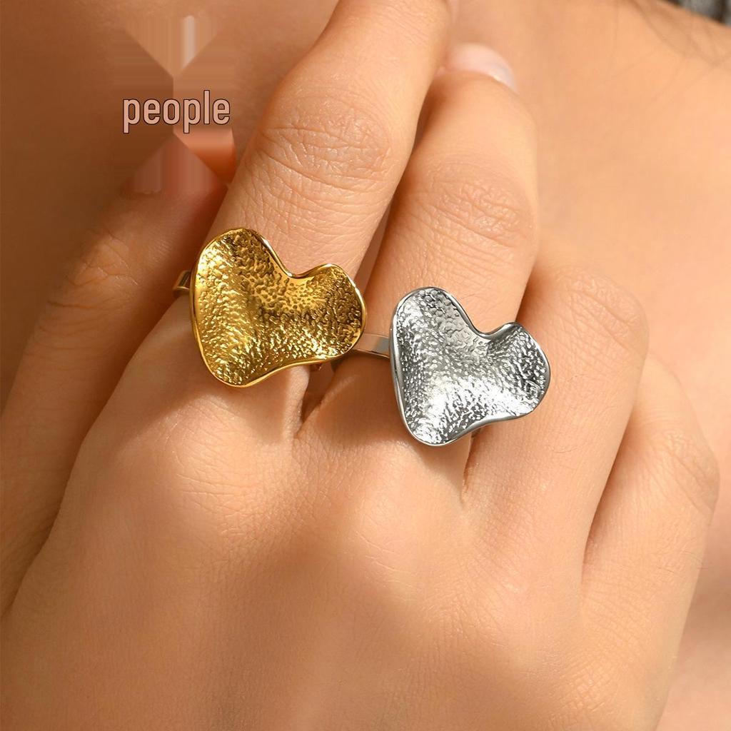 Chic Irregular Heart & Leaf Design Stainless Steel Ring for Women