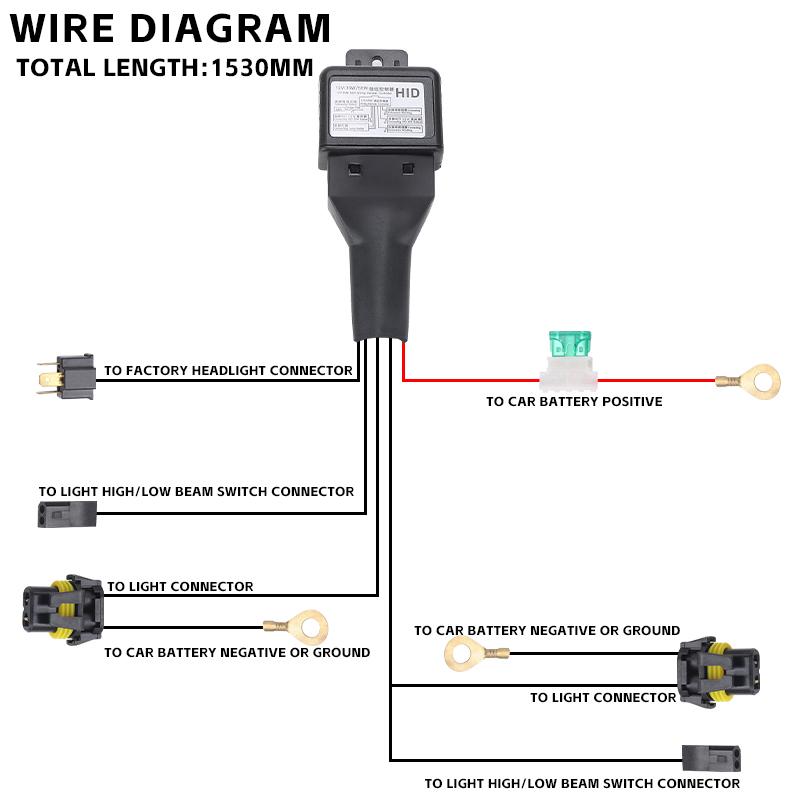 2sets Car 1 Lead 2 Lamp H4 HID Bi-LED Relay Harness Wire High Low Projector Lens Cables Headlight Control Connector Wires 12V