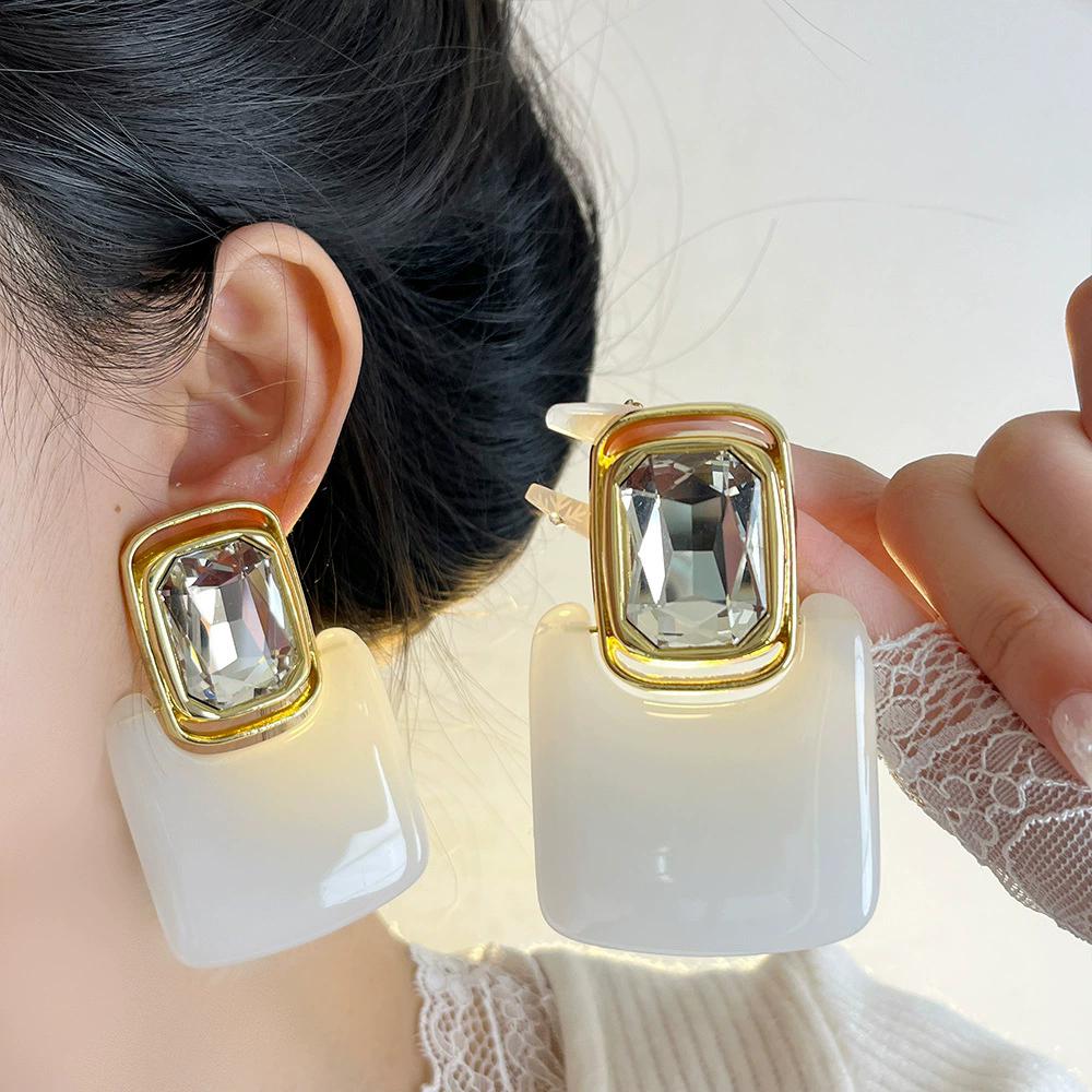 Retro Smooth Geometric Block Acrylic Crystal Stud Earrings Exaggerated Personality Long Earrings High Sense Jewelry Accessories