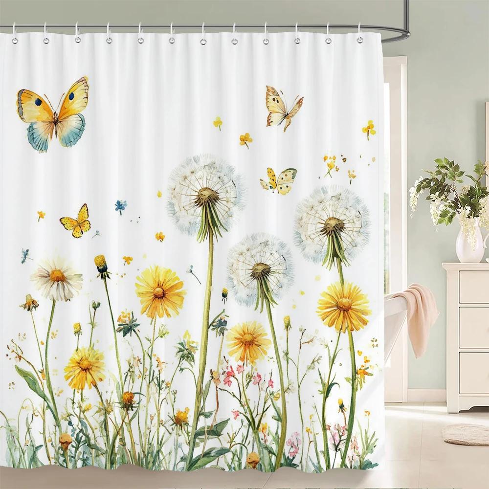 Beautiful Flowers Butterfly Shower Curtain Blue Floral Printed Bathroom Bath Curtain Home Decoration Curtain With Hooks