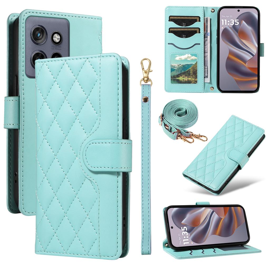 For Motorola Edge 50 Neo 5G/Moto S50 5G/Thinkphone 25 5G Case Wallet Rhombus Leather Phone Cover with Shoulder Strap,Wrist Strap