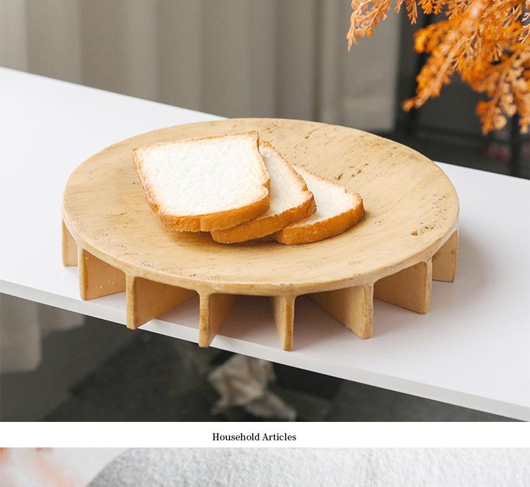 Wabi-Sabi Fruktskål med Bas i Faux Travertin - Elegant Skrivbordsförvaring och Dekoration för Lyxiga Bed & Breakfast och Showrooms.