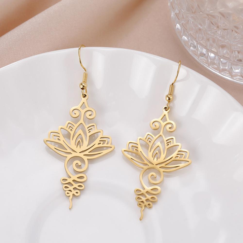 Dawapara Lotus Unalome Earrings Spiritual Shiva Yoga Symbol OM Aum Butterfly Pendant Stainless Steel Jewelry