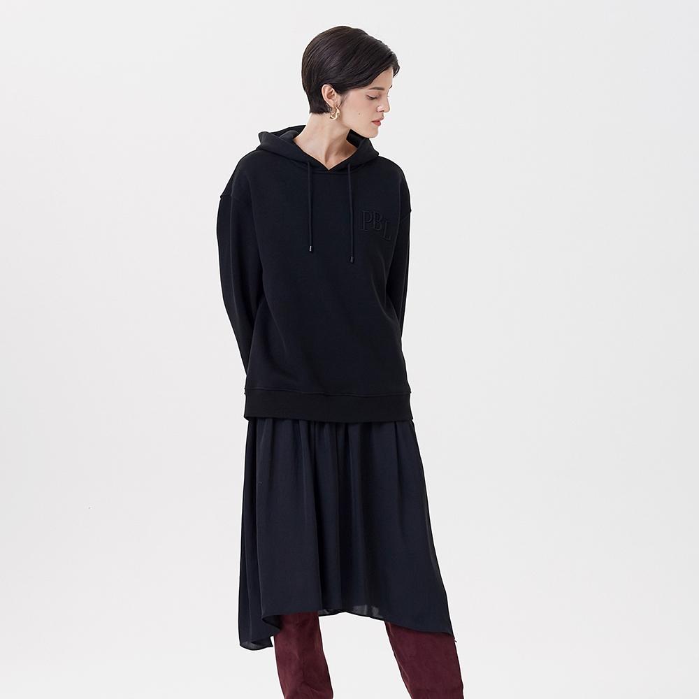 Pin Black Hood Shirring One-Piece Black