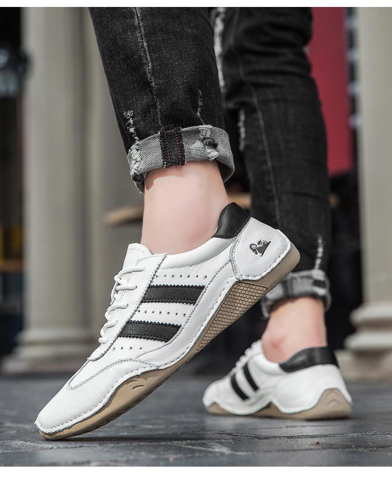 New Shoes for Men Genuine Leather Casual Sport Shoes Fashion Striped Lace-up Sneaker Soft Sole Lightweight Loafers 38-48