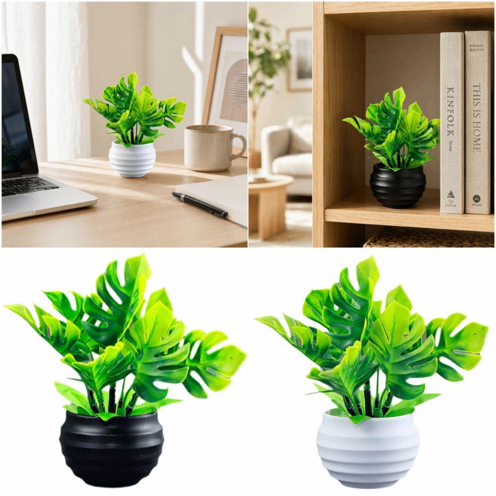 with Flowerpot Faux Plant Bonsai Green Leaves Artificial Potted Plant Home Decoration