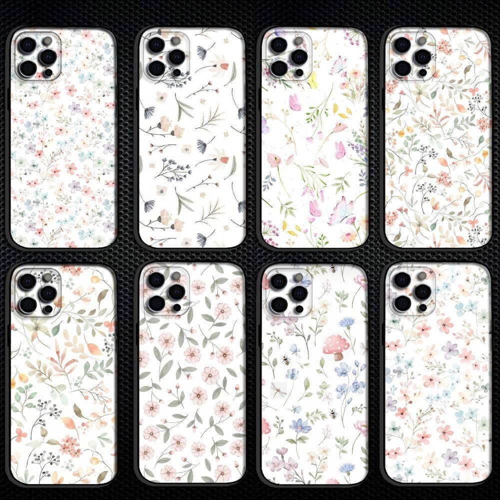 Small fresh watercolor floral pattern Phone Case For iPhone 16,15,14,13,12,11 Plus,Pro Max, Others Soft Black Cover