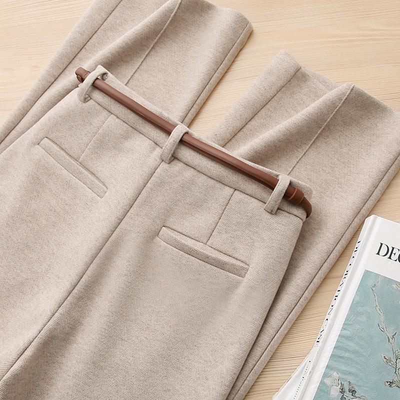 Women's Straight Leg Wool Flannel Trousers: Thick, Warm, and Comfortable for Autumn and Winter.