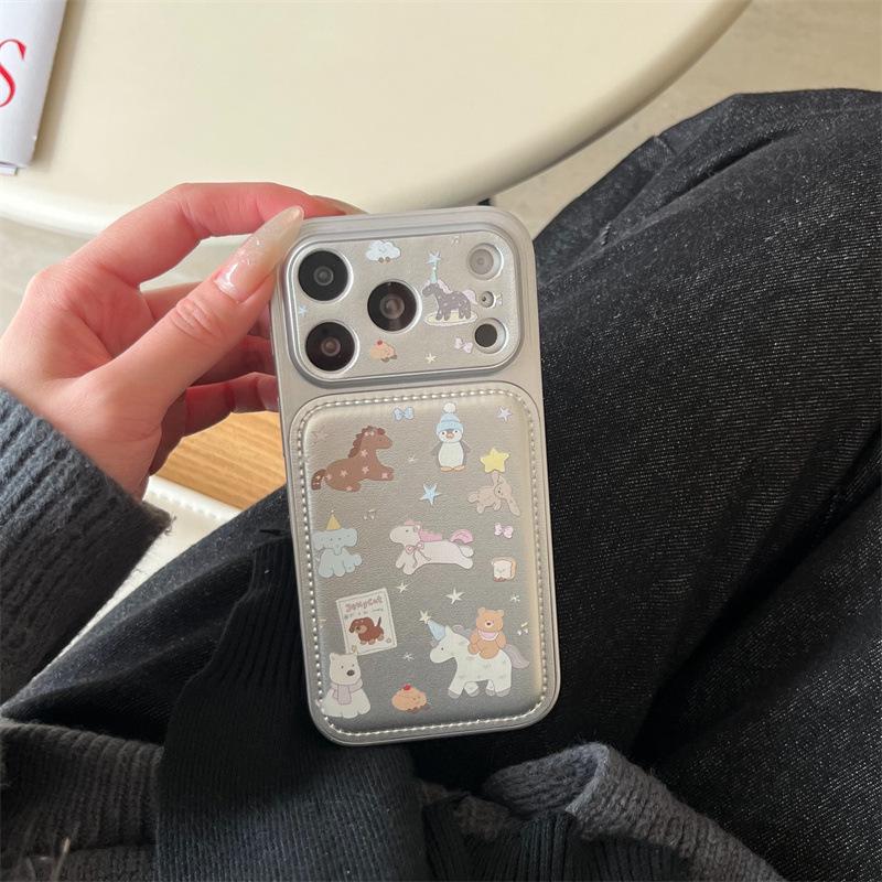 

Electroplated Cartoon Bear Riding Horse Illustration iPhone Case for 17, 16 Pro Max, 15, 14 iPhone 15 Pro