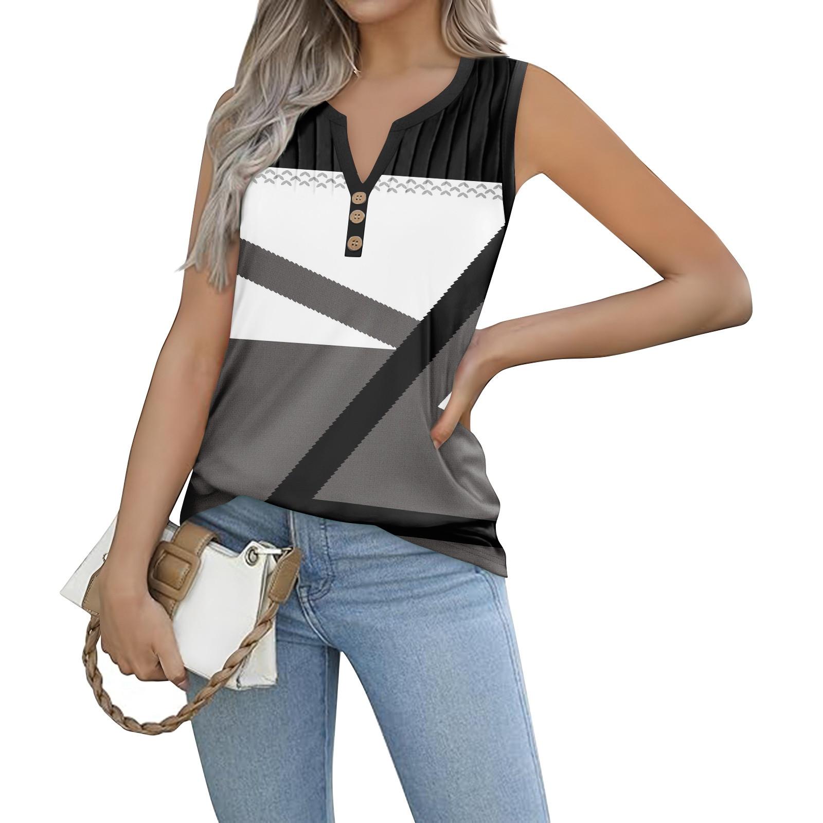 

Женская майка для девочек с цветными принтами Повседневный топ Майки для женщин Свободный крой Топы без рукавов Струящиеся L чёрный