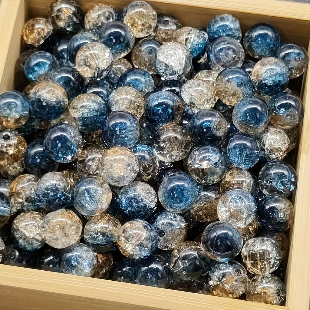 50 Pieces of Mixed Crack Glass Beads - Shiny 10Mm Round Crystal Beads, Suitable for Diy Jewelry Making, Bracelets, Necklaces, Earrings