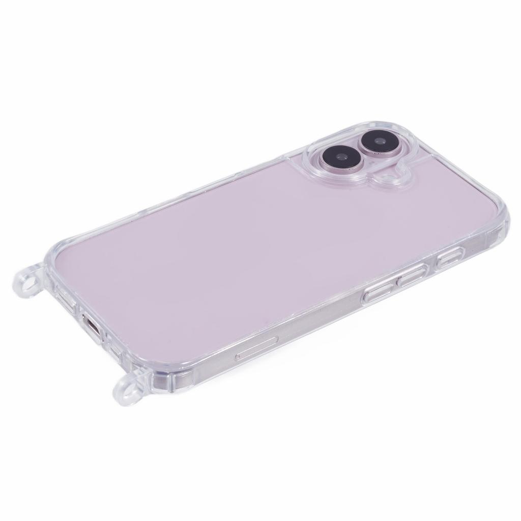 For iPhone 16 Case PC+TPU 1.5mm Clear Phone Cover with Lanyard Holes
