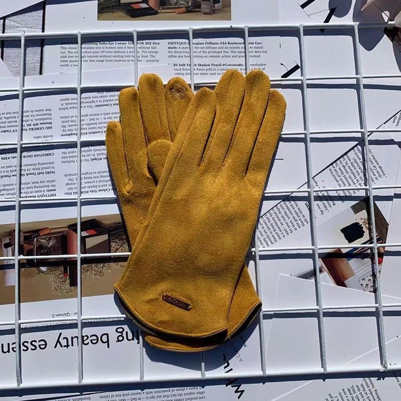 Suede Thermal Gloves Fleece Thickened Driving Gloves Outdoor Sports Touch Screen Split-Finger Gloves Women