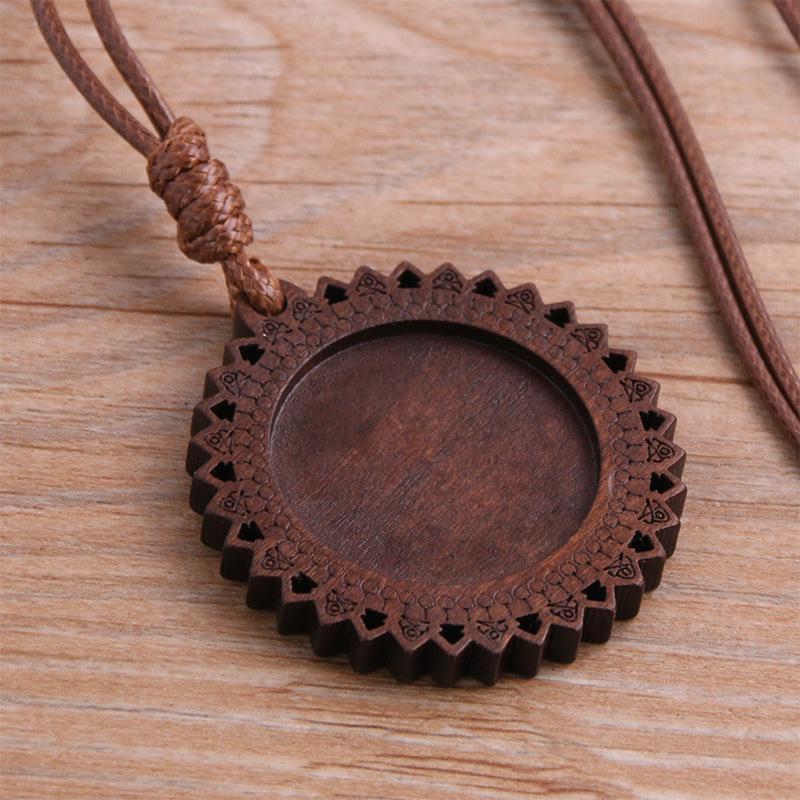 

Ожерелье-кулон 13 стилей DIY с полым Камнем времени и кружевной деревянной основой