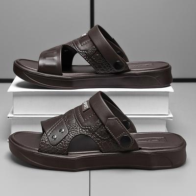 Soft Thick Soled Casual Slippers Anti Odor Leather Slides Sandals Men Beachwear Anti Slip Ankle Buckles Slippers Home