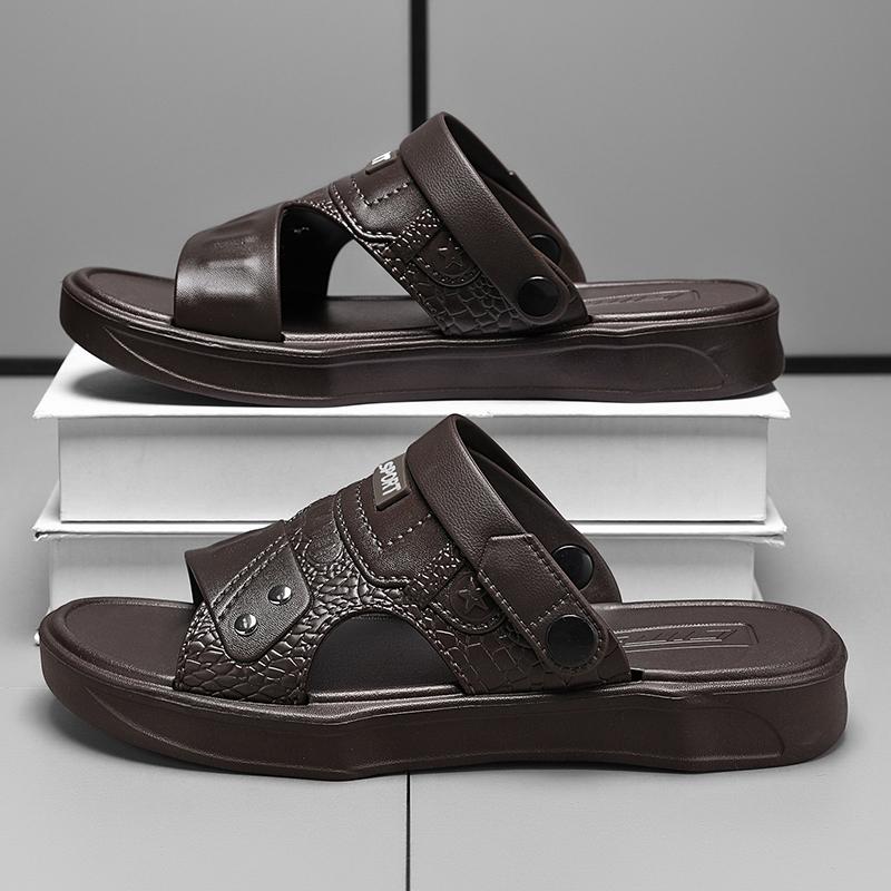 Mode Weiche Dicksohlige Lässige Hausschuhe Anti-Geruch Leder Pantoletten Sandalen Herren Strandbekleidung Rutschfest Knöchelschnallen Hausschuhe Zuhause