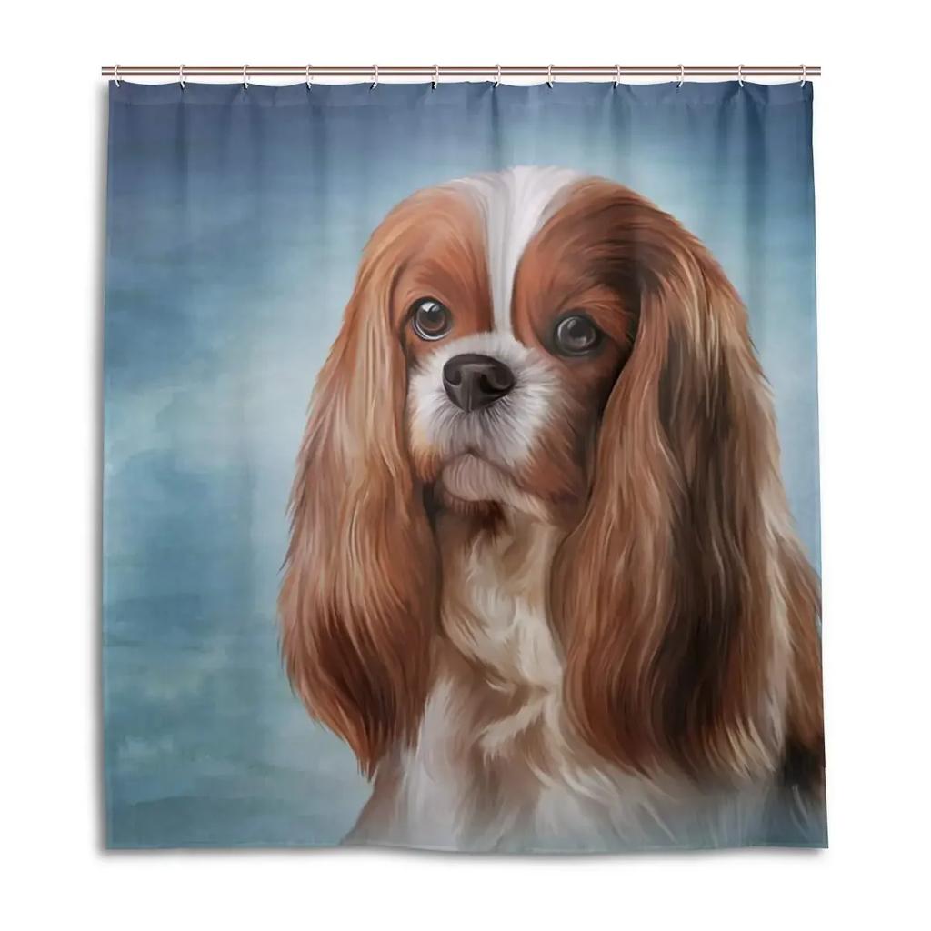 Spaniel Dogs Shower Curtain Waterproof Polyester Fabric Bathroom Shower Curtains Bathroom Decor with Hooks