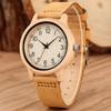 Natuurlijke Bamboe Houten Horloges Dameshorloge Vrouwelijk Precieze Schaal Houten Polshorloge Slanke Leren Band Quartz Horloges voor Dames Meisjes