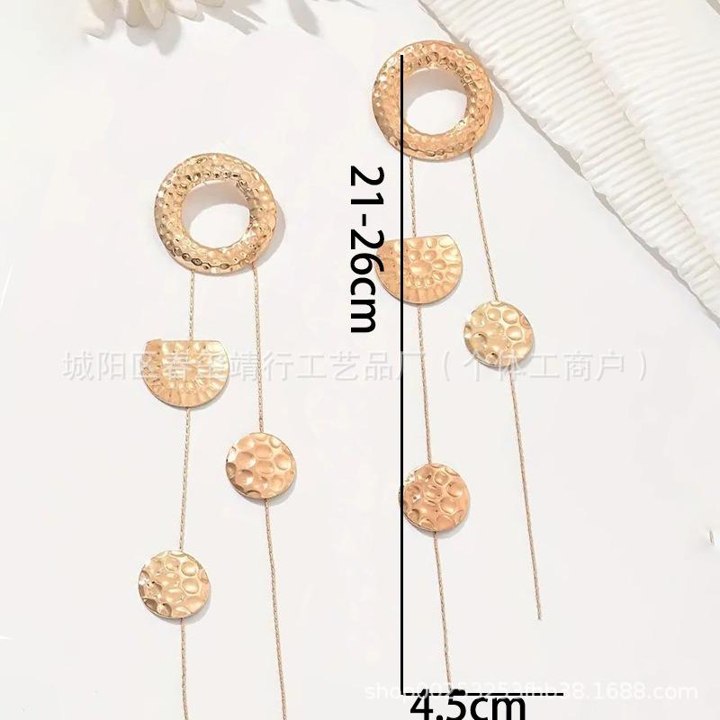 Fashion Irregular Geometric Hammer Round Fringed Earrings Personality Creative Retro Fringed Women's Earrings