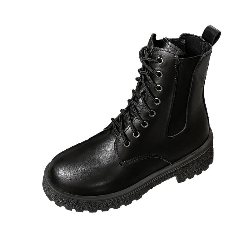 Women's Boots Medium Heel Round Head Cut West Boots 2025 Autumn New Korean Version Patent Leather Women's Shoes Comfortable Martin Boots