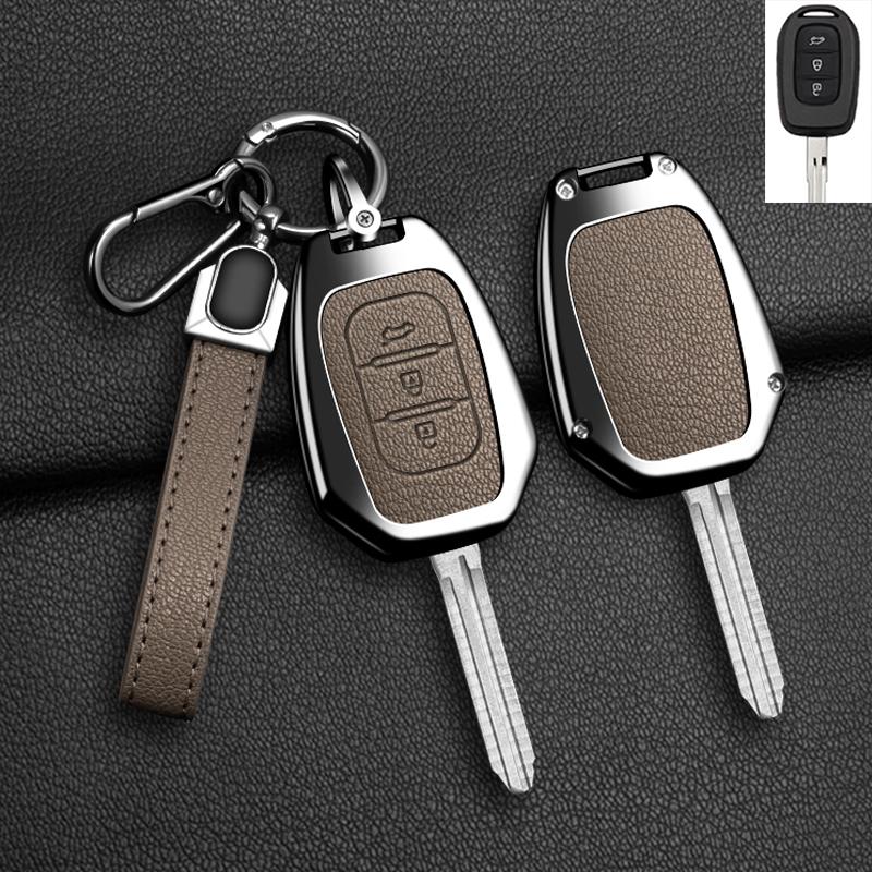 For Renault Kwid Traffic Symbol For Dacia Sandero Logan Duster - Zinc Alloy Leather Car Key Case Cover Auto Accessories