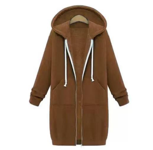 Europe, America, cross-border Amazon autumn and winter super long velvet large size women's sweater loose hooded jacket cardigan