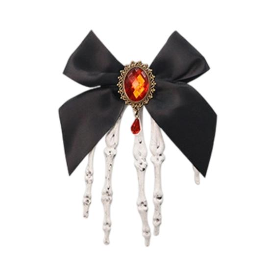 Halloween Skeleton Hand Hair Clips with Bowknot Faux Crystal Hand Bone Hairpin Gothic Skull Claw Hair Accessories for Girls Party Cosplay