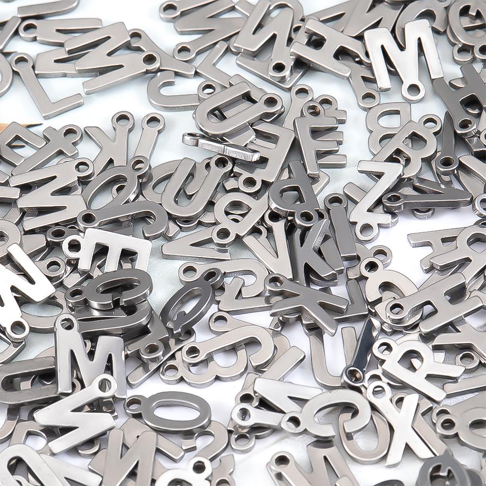 50pcs Mini A to Z Initial Charms Stainless Steel Letter Charms Alphabet Pendants DIY Earrings Necklaces Jewelry Making Wholesale
