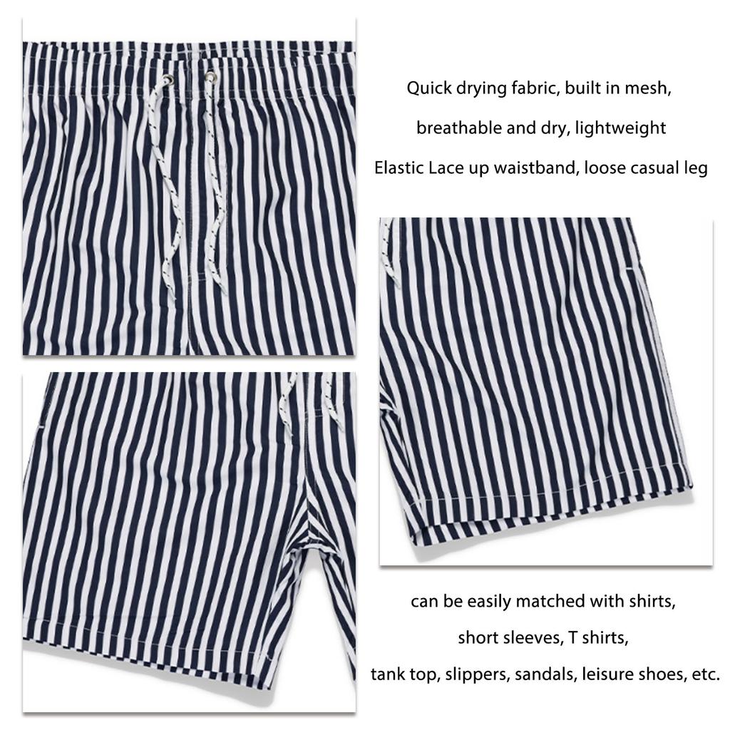 Mens Swim Shorts Quick Dry Loose Casual Fashion Vertical Striped Print Men s Beach Shorts Black M