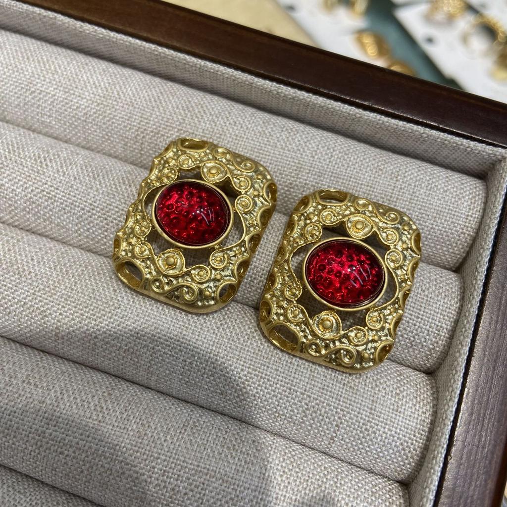 Italian Celebrity Personality Necklace Court Noble Red Glazed Necklace Set Big Red Earrings Jewelry