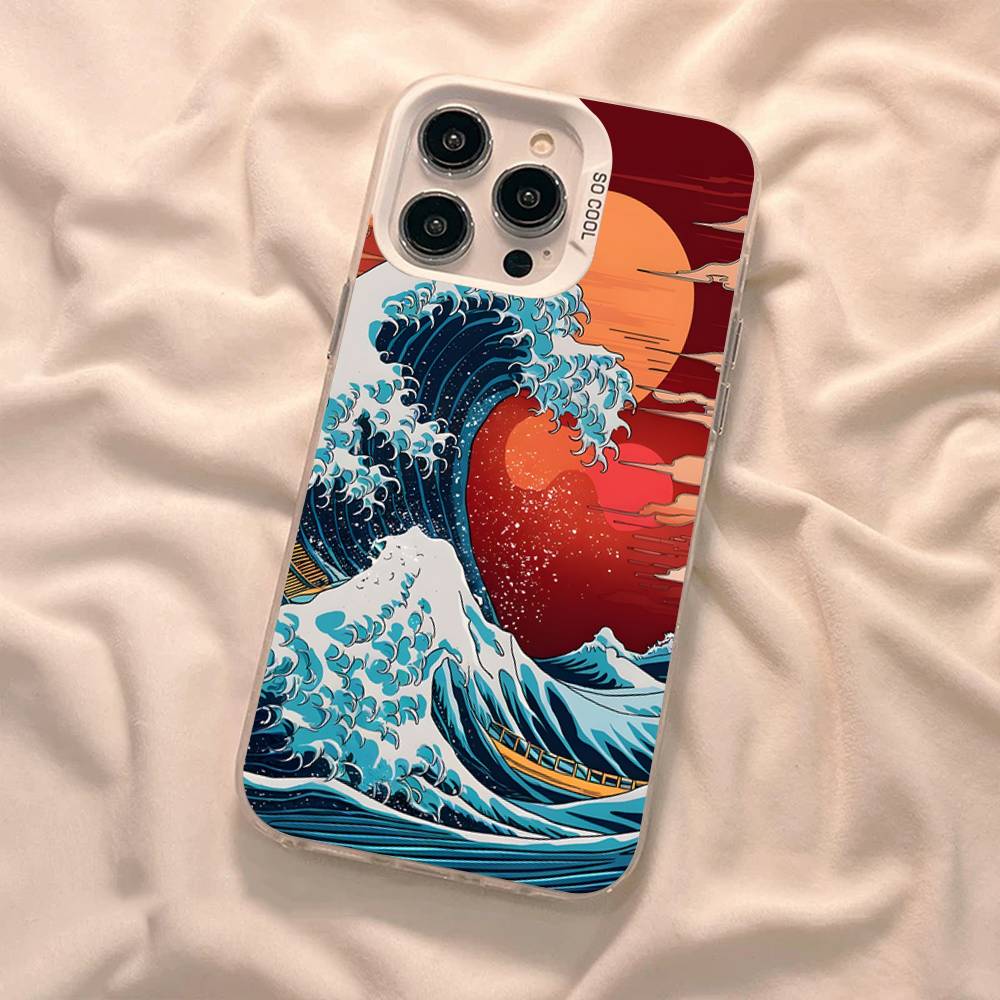 Kanagawa Great Wave Anime Phone Case Color Silver Shell For IPhone 17 16 15 14 13 12 11 Pro Max Plus
