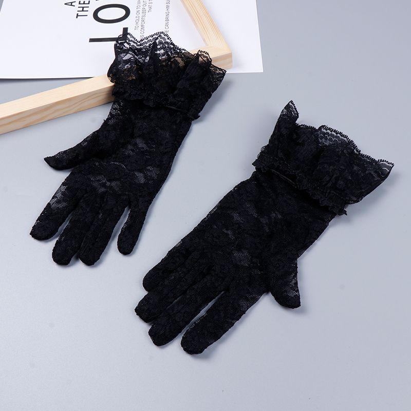 

Retro Lace Gloves Women Thin Elegant Sexy Stretch Lolita Bridal Photo Accessories Korean Style Summer Sun Protection Black All yards