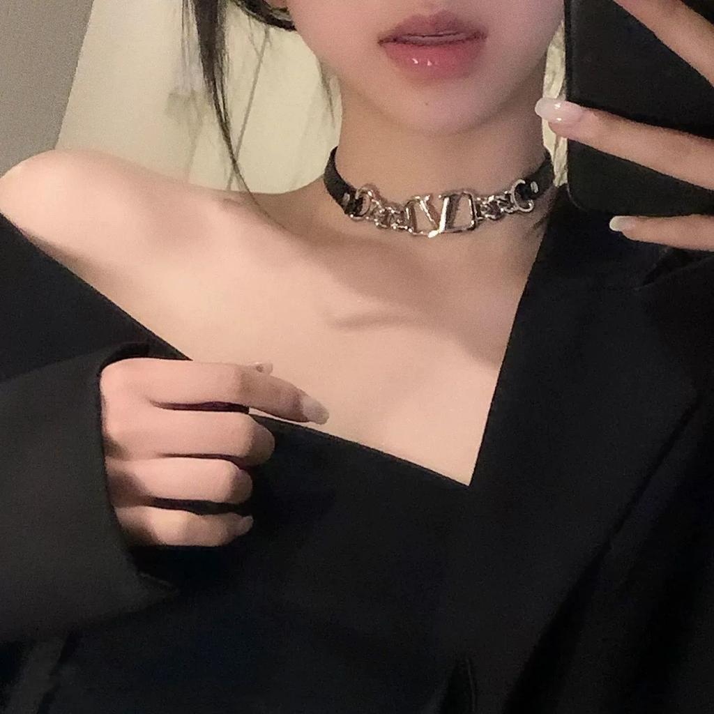 European and American cross-border y2k babes butterfly leather collar punk rock choker collarbone chain necklace foreign trade jewelry