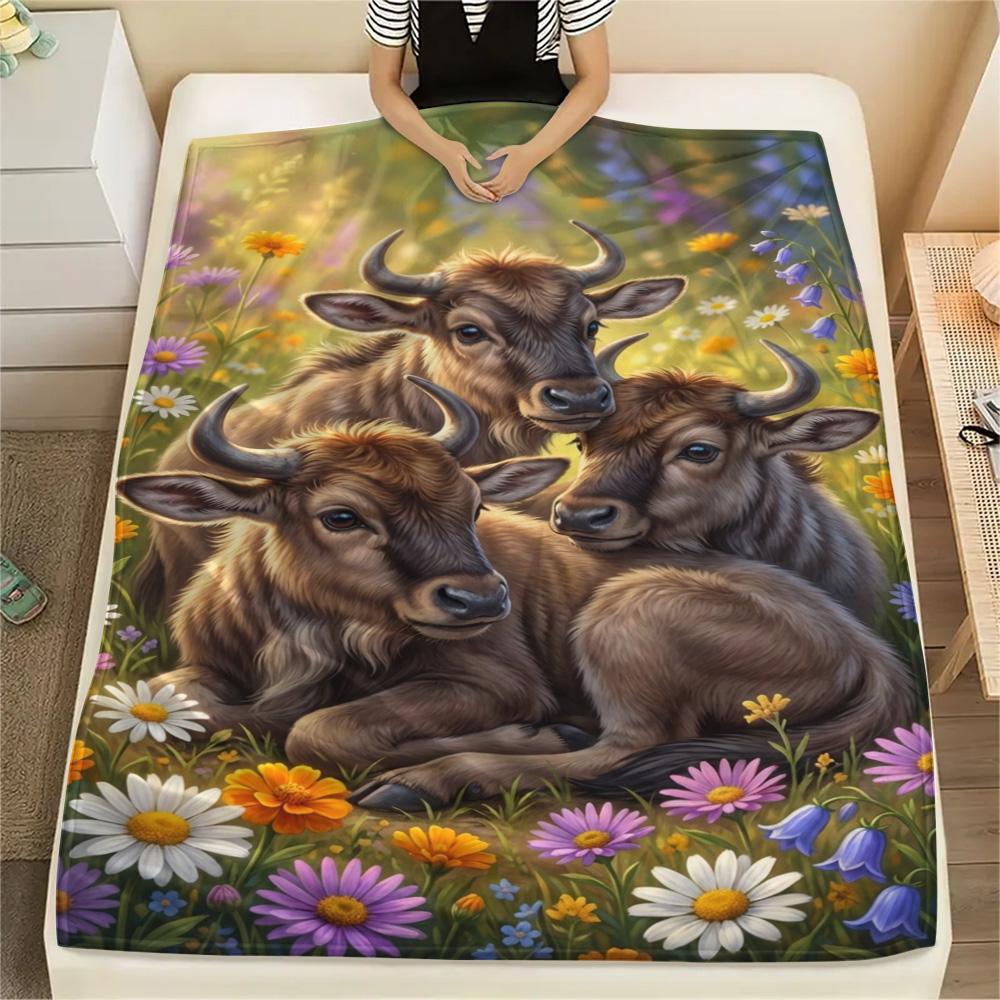 1PC Tropical Floral Art Print FlAannel Blanket, High quality Comfortable for All Seasons, Home Decor, Warmth and Comfort