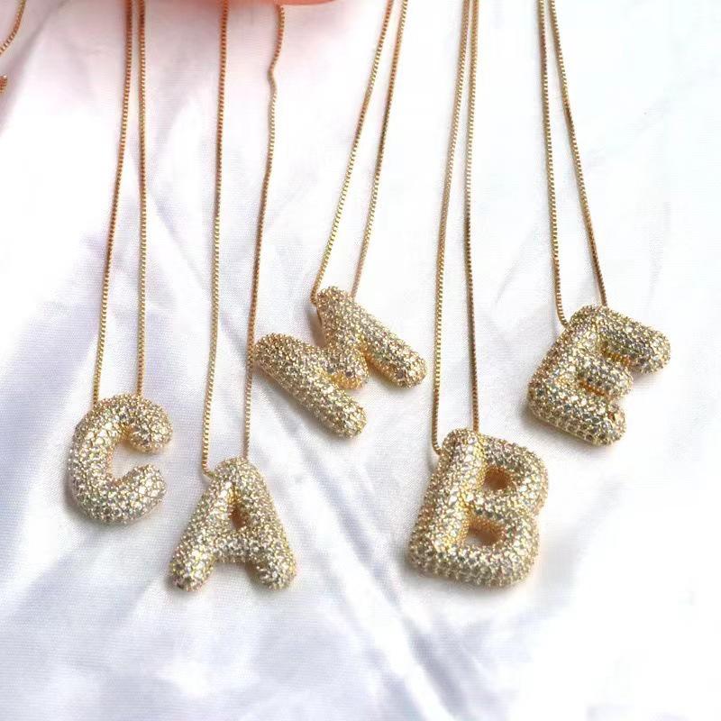 Zircon Copper Hip-Hop Alphabet Pendant Necklace for Women