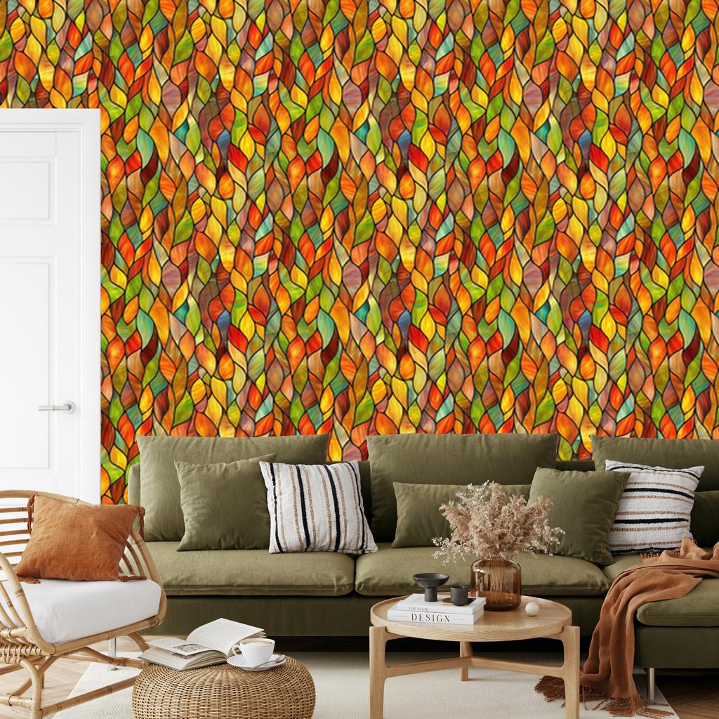 Stained Glass Wallpaper Gold, Orange and Yellow for Living Room and Bedroom 50x1000