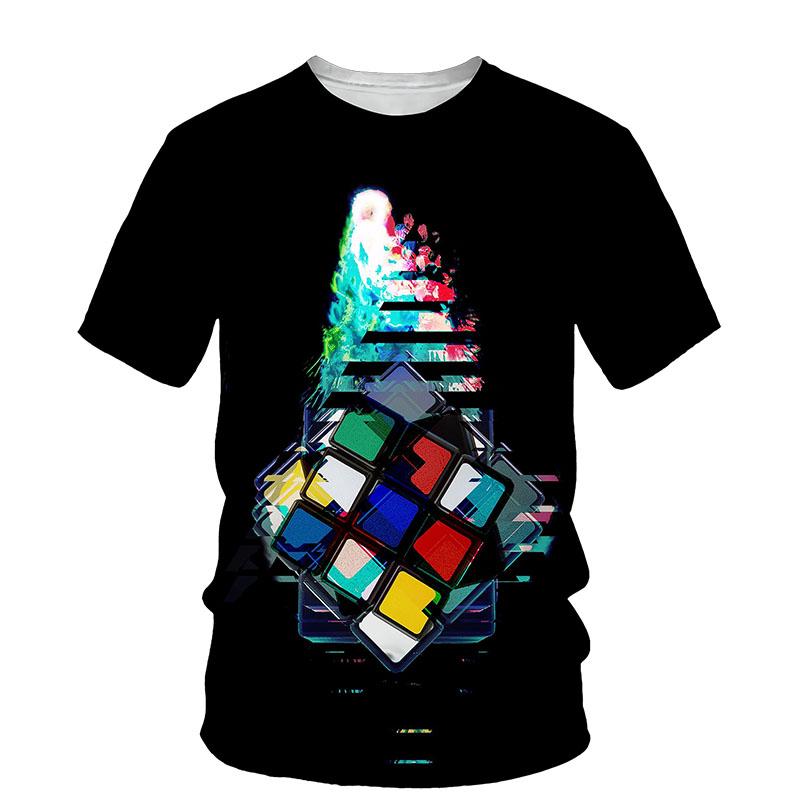Rubik's Cube Pattern 3D Printing T Shirt for Men Summer Trend O Neck Short Sleeve Tee Hip Hop Style Casual Top Women Clothing
