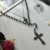 Vintage Hollow Pattern Cross Pendant Necklace, Dark Imitation Crystal Chain Stacked Collarbone Chain