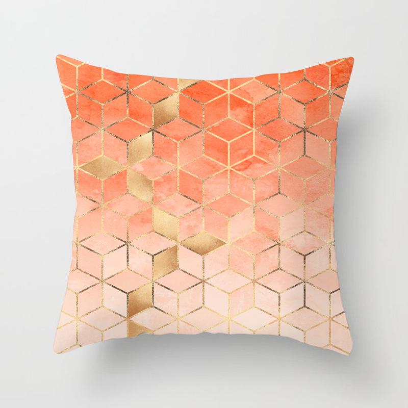 Simple Abstract Geometric Art Peach Leather Velvet Pillow, Fashionable and Comfortable Home Sofa Waist Cushion Pillow Cover